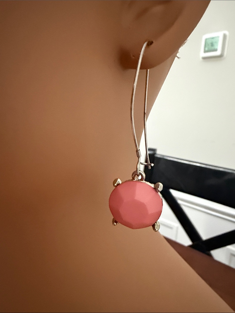Source Unknown Gold-Tone Drop Earrings with Coral Pink Stone